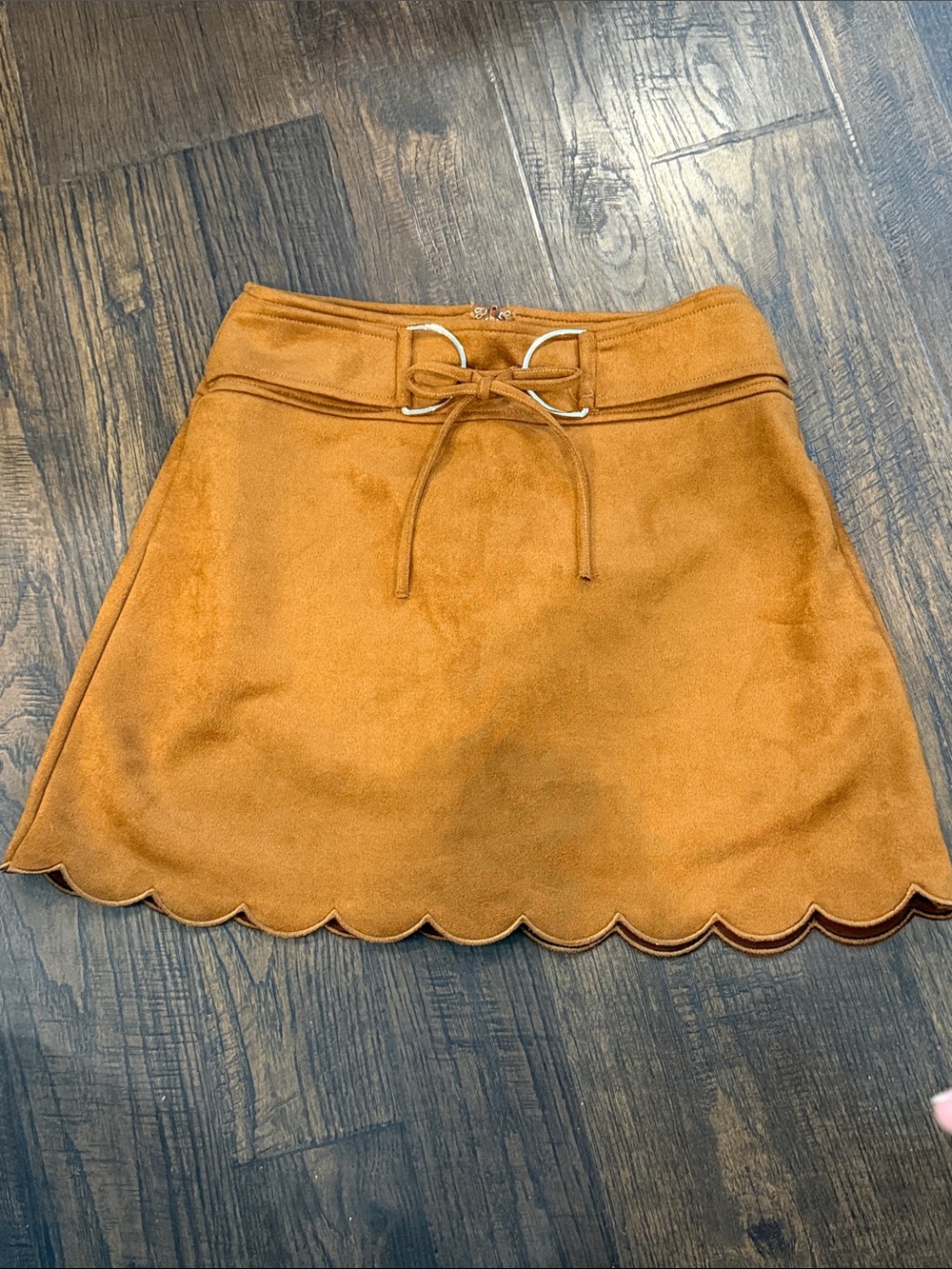 Francesca's Collections Rust Suede Scallop Hem Mini Skirt